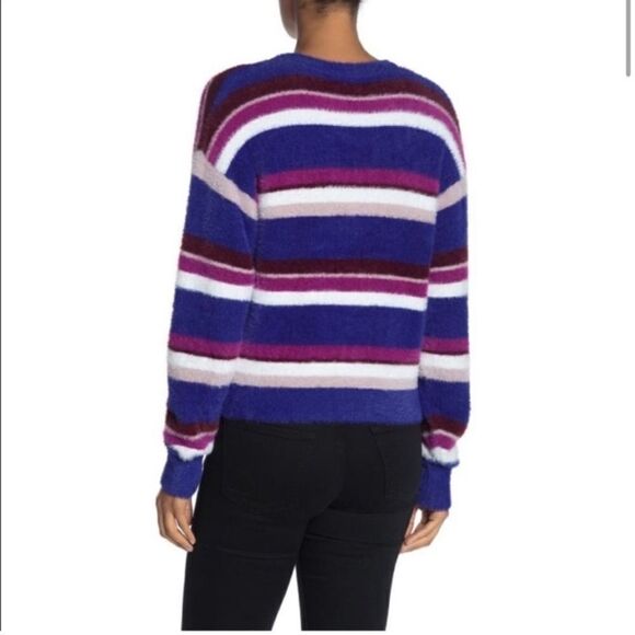 Splendid Multicolor Striped Fuzzy Eyelash Soft V-Neck Sweater size XS - Picture 3 of 11